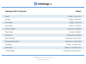 Feiertage 2024 Saarland