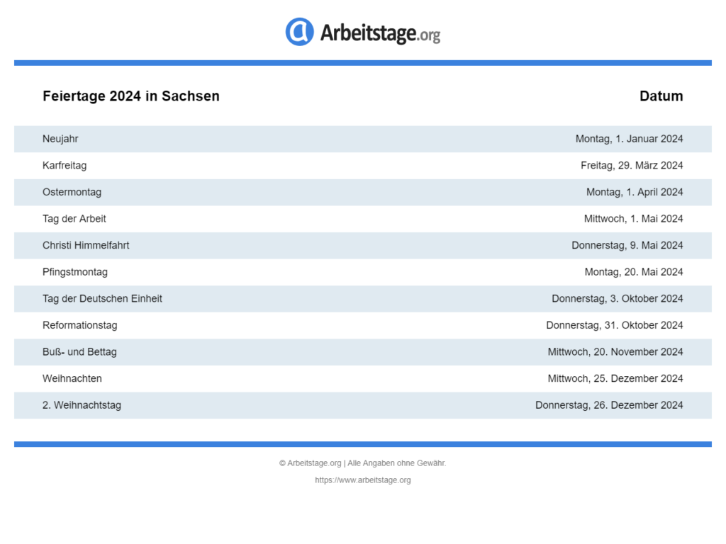 Feiertage 2024 in Sachsen • Termine & Infos