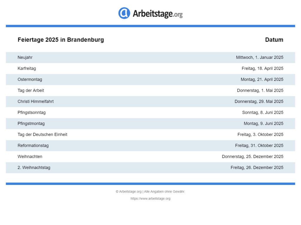 Feiertage 2025 in Brandenburg • Termine & Infos 