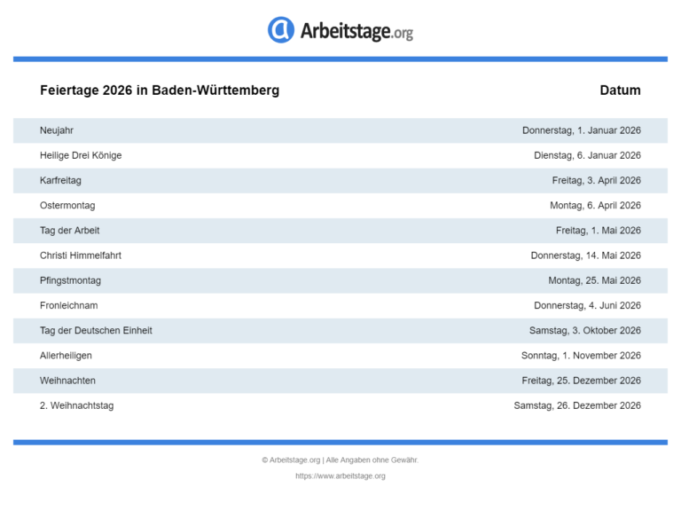  Feiertage 2026 in Baden-Württemberg • Termine & Infos 