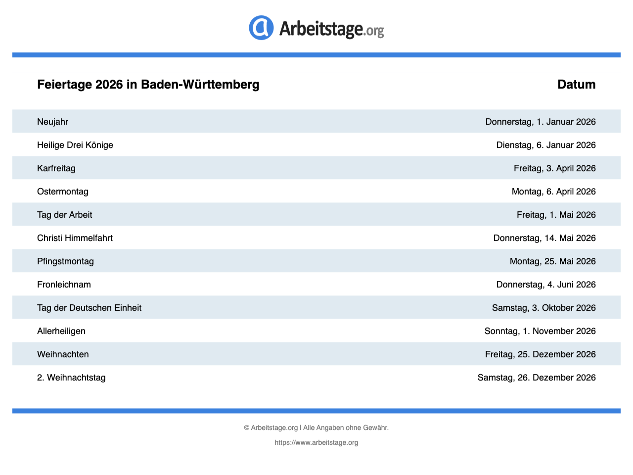  Feiertage  2026 in Baden  W rttemberg   Termine Infos