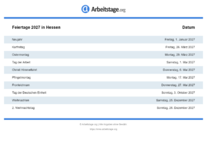 Feiertage 2027 Hessen