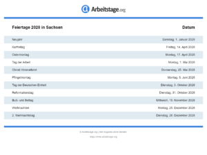 Feiertage 2028 Sachsen