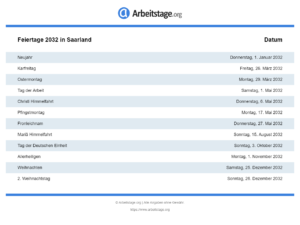 Feiertage 2032 Saarland