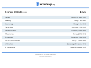 Feiertage 2042 Hessen