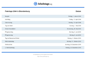 Feiertage 2044 Brandenburg