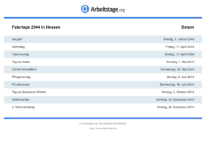 Feiertage 2044 Hessen