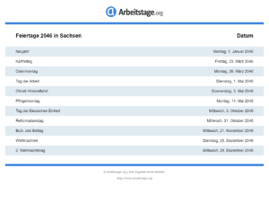 Feiertage 2046 Sachsen