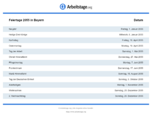 Feiertage 2055 Bayern