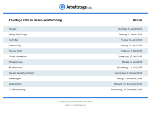 Feiertage 2058 Baden-Württemberg