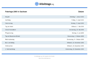 Feiertage 2069 Sachsen