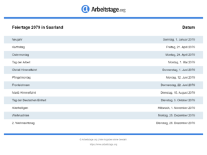 Feiertage 2079 Saarland