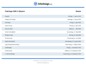 Feiertage 2080 Bayern