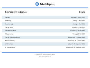 Feiertage 2080 Bremen