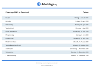 Feiertage 2085 Saarland