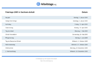 Feiertage 2085 Sachsen-Anhalt