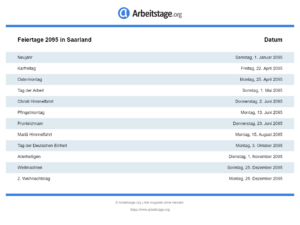 Feiertage 2095 Saarland