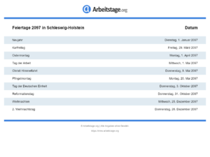 Feiertage 2097 Schleswig-Holstein