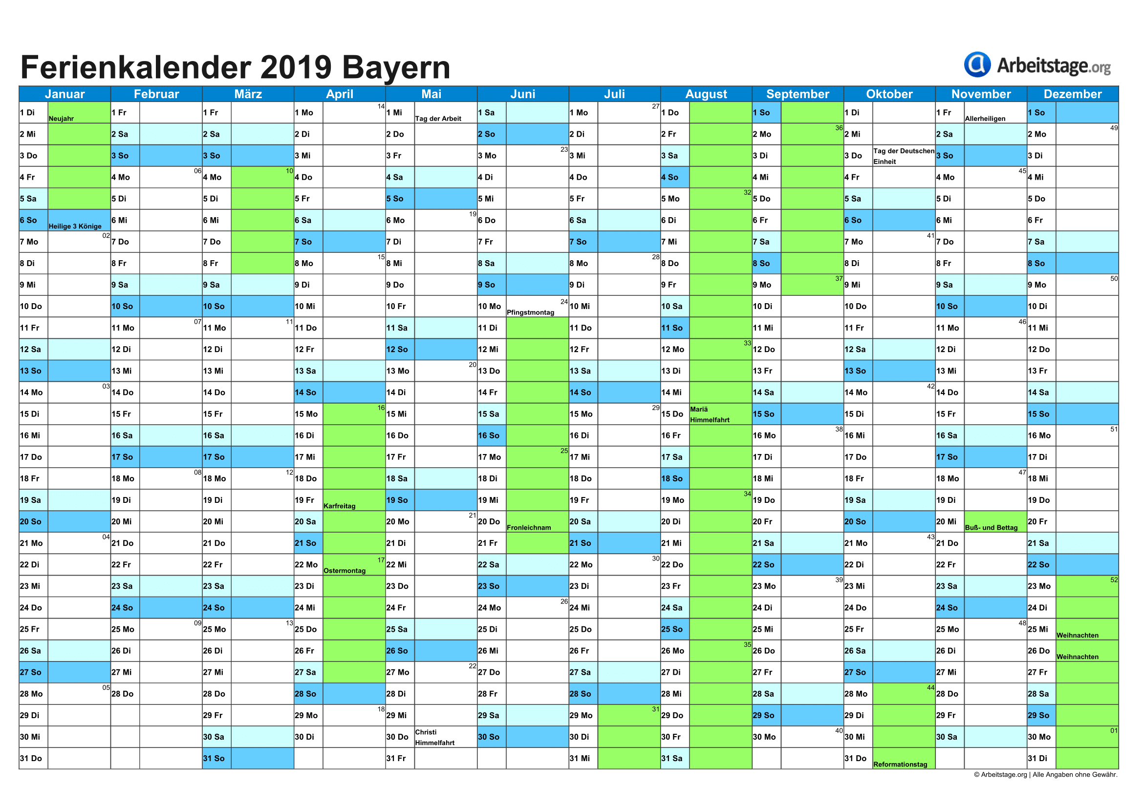 Kalender 20 Juli Bis Dezember Bayern