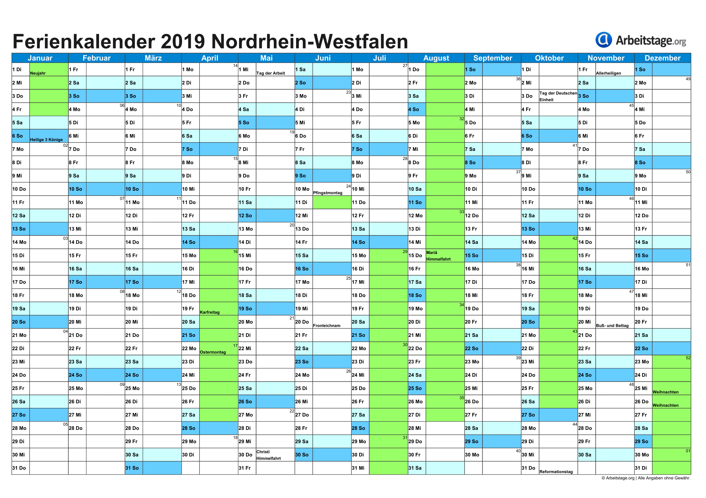 Ferien in Nordrhein-Westfalen 2019, 2020 • Termine & Infos