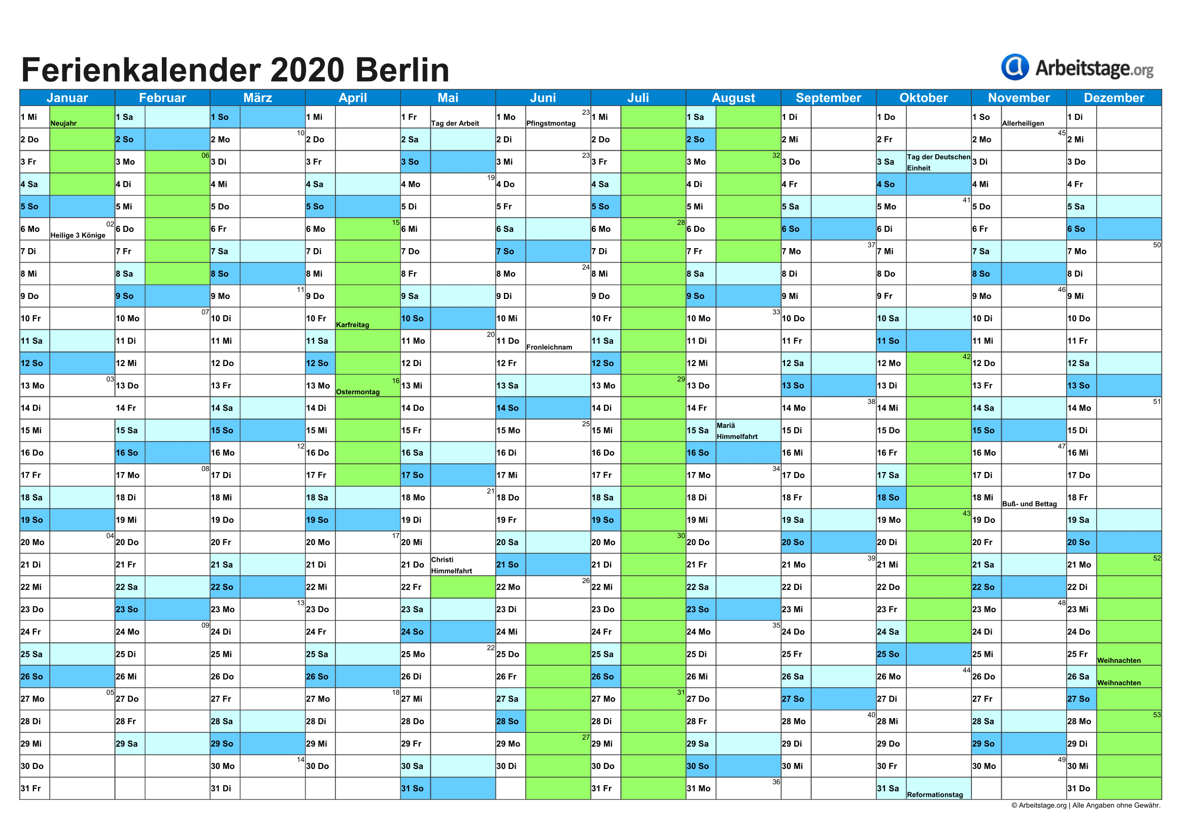 Ferien Berlin 2019, 2020 + Ferienkalender