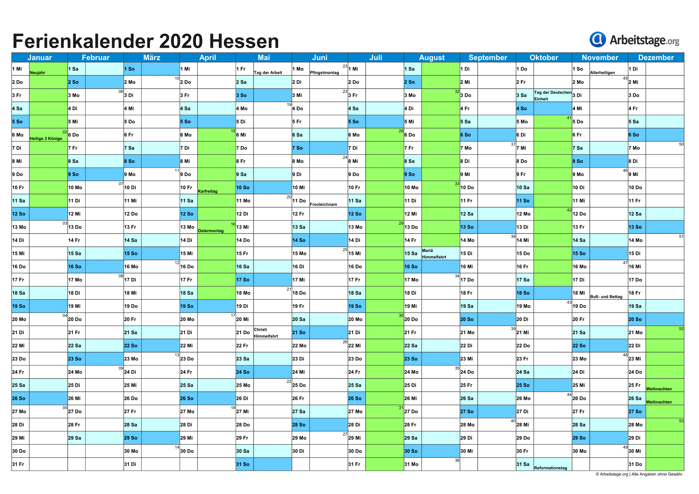 Ferien Hessen 2020, 2021