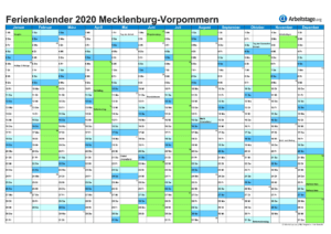 Ferienkalender Mecklenburg-Vorpommern 2020
