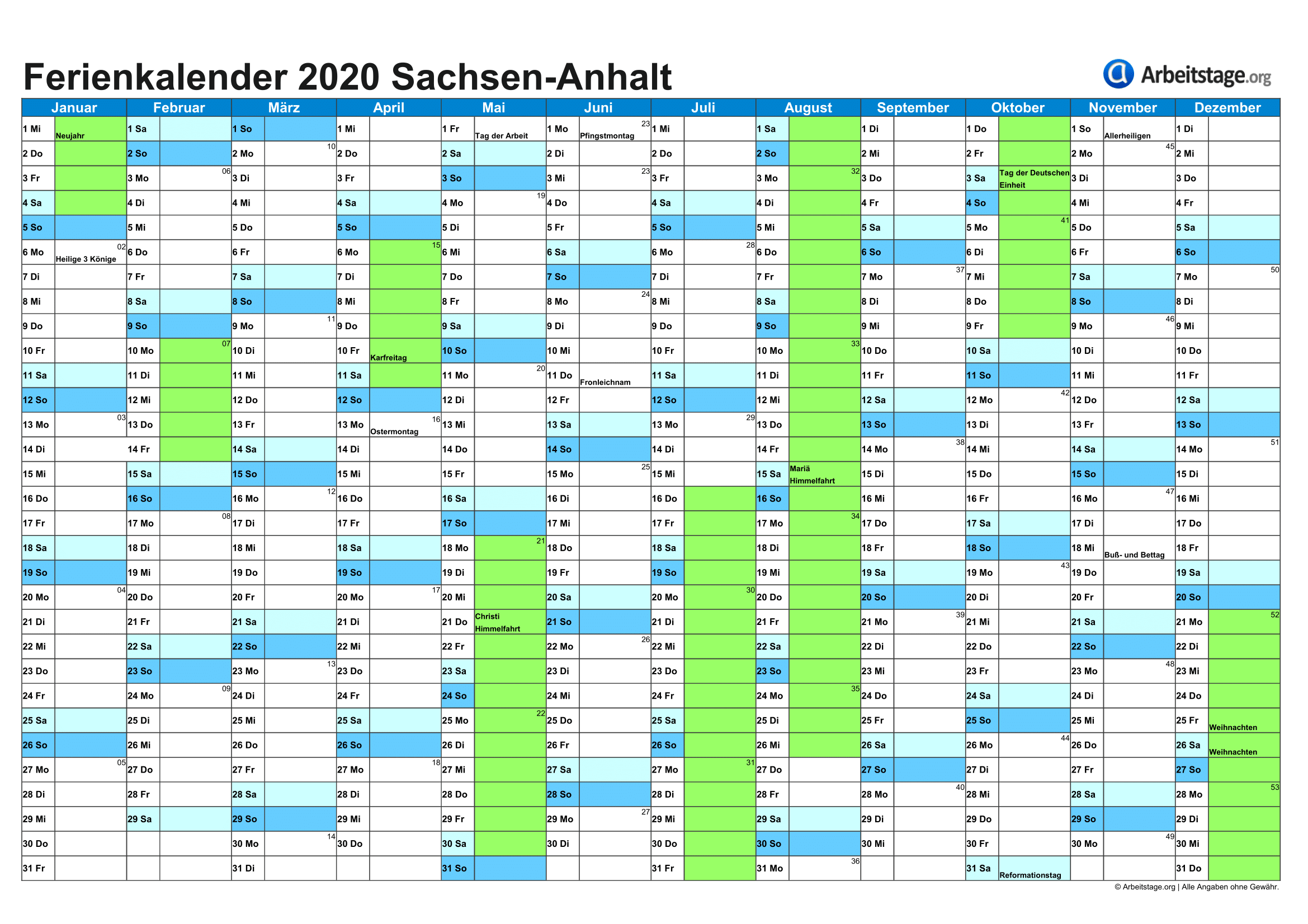 Ferien Sachsen-Anhalt 2020, 2021