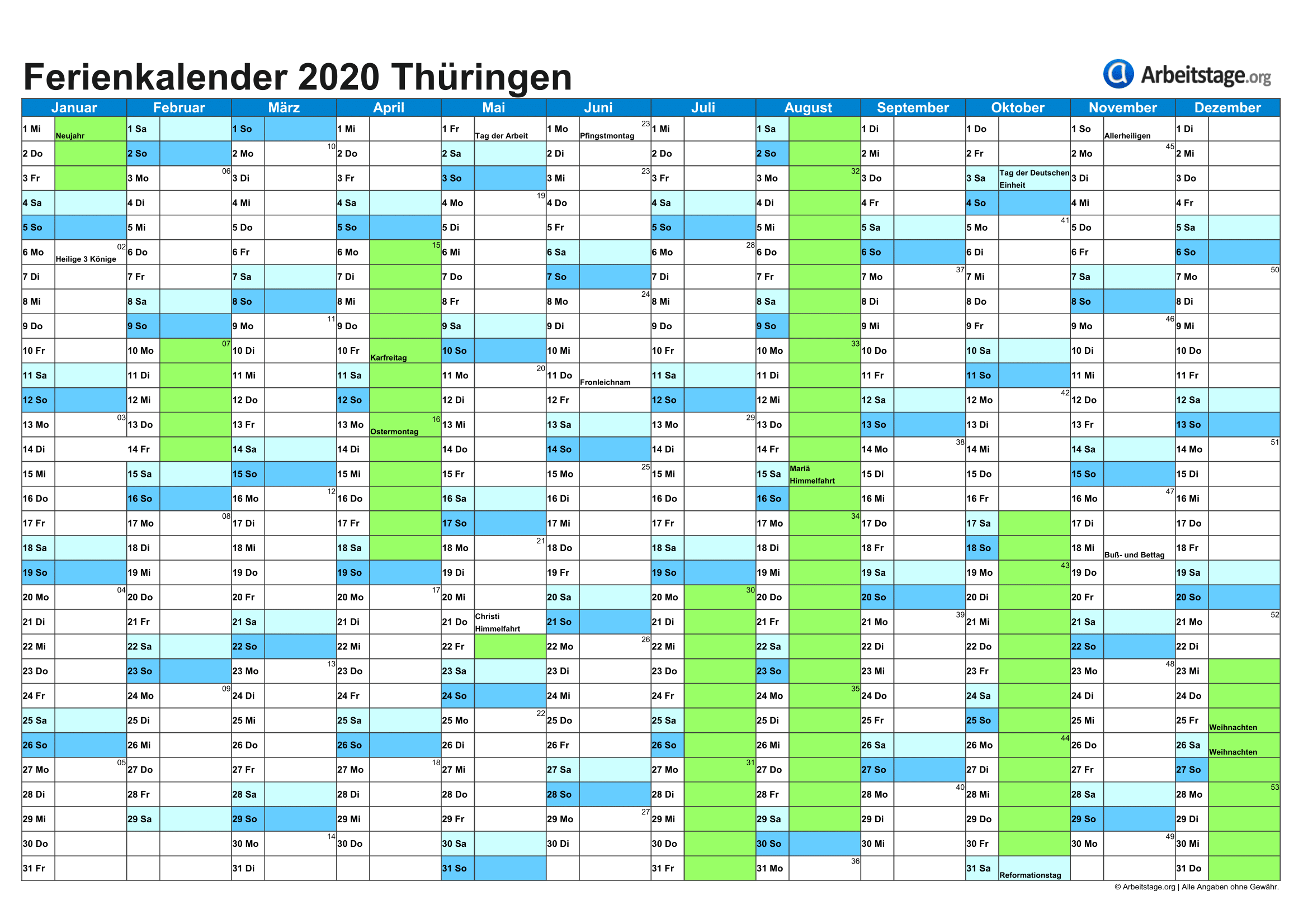 Feiertage 2020 thüringen. 🌈 Kalender 2020 Thüringen ...