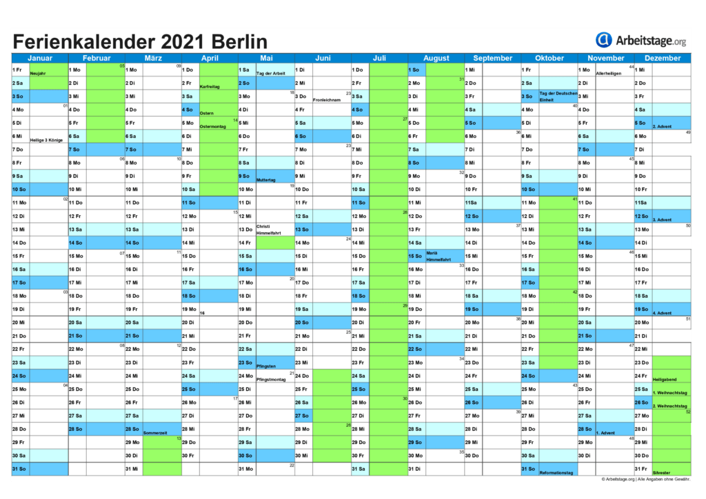 Ferien Berlin 2021, 2022