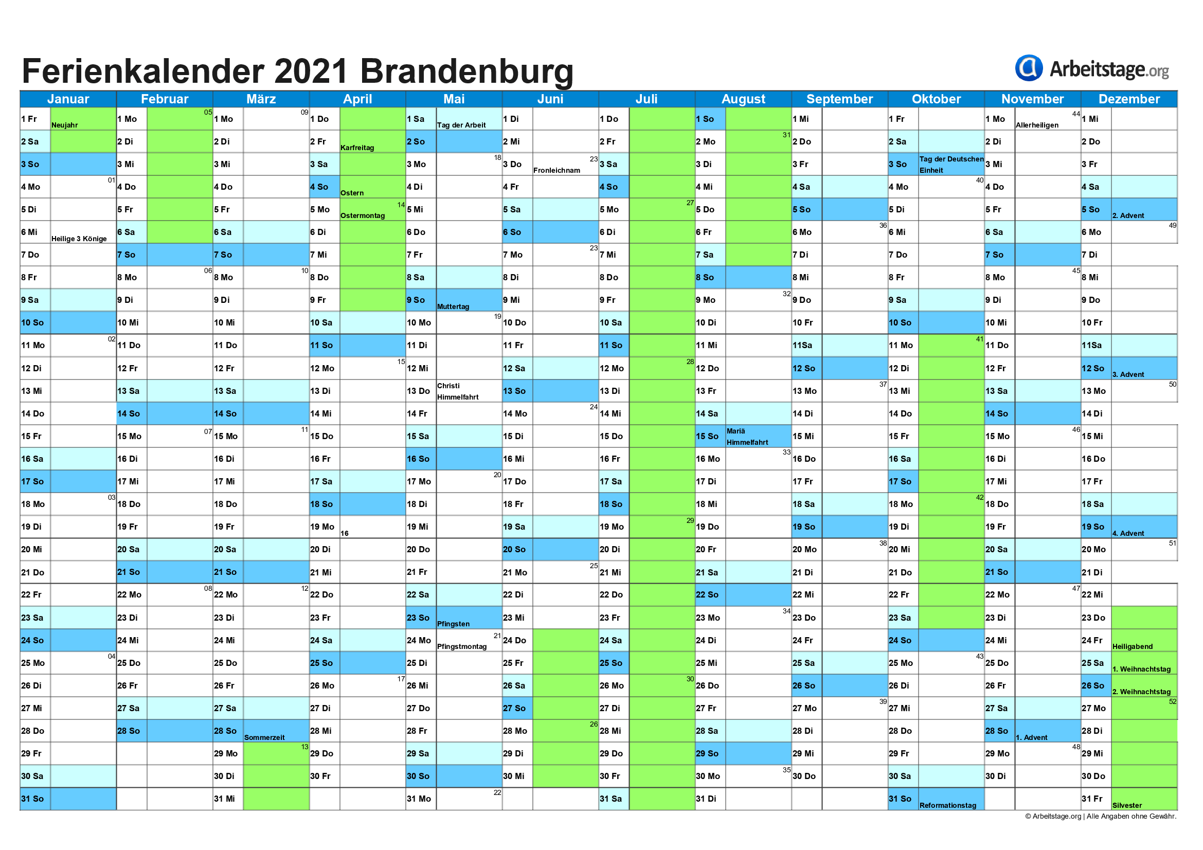Ferien Brandenburg 2021, 2022