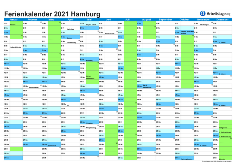 Ferien Hamburg 2021, 2022