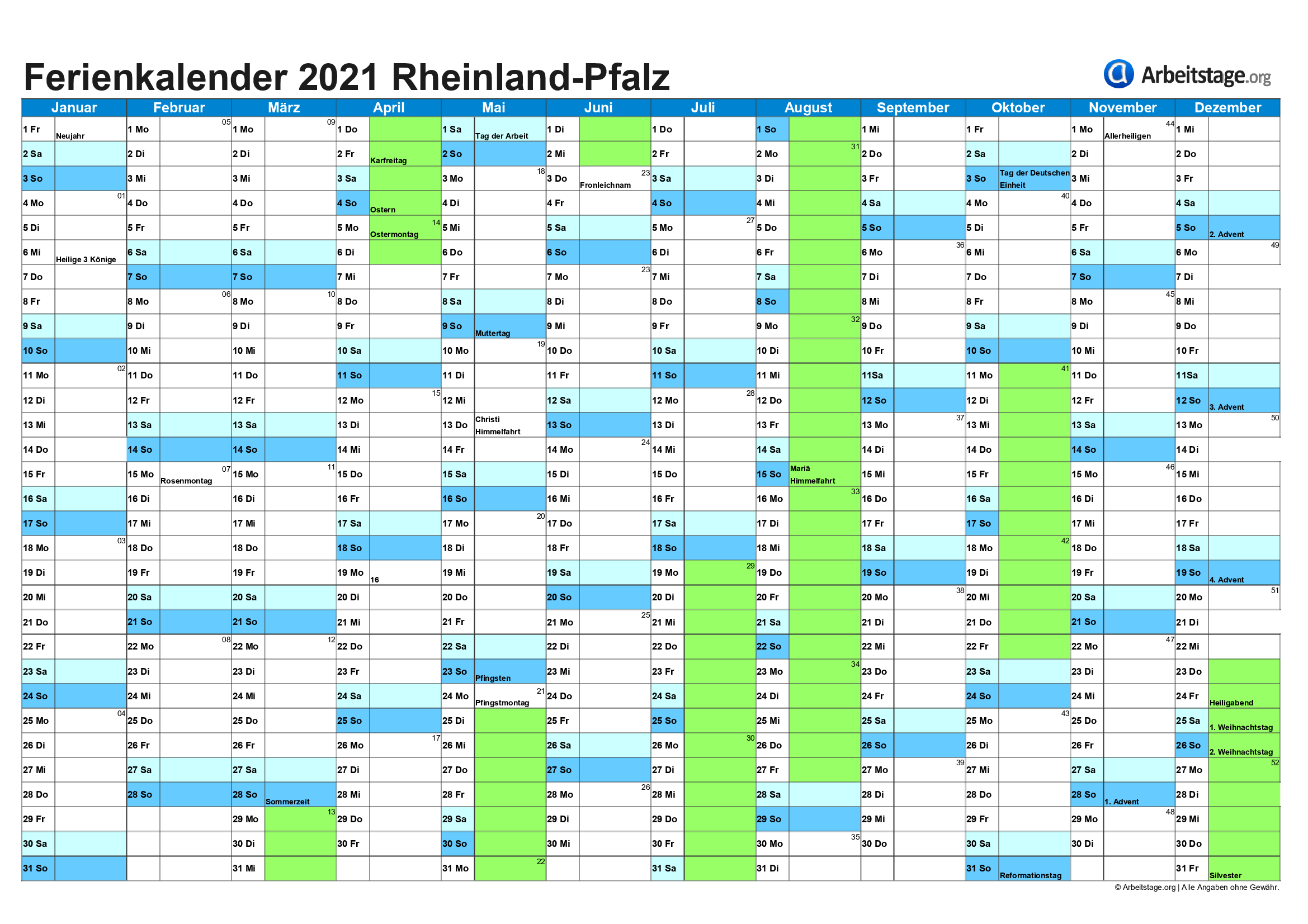 Ferien Rheinland-Pfalz 2021, 2022