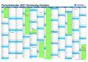 Ferienkalender Schleswig-Holstein 2021