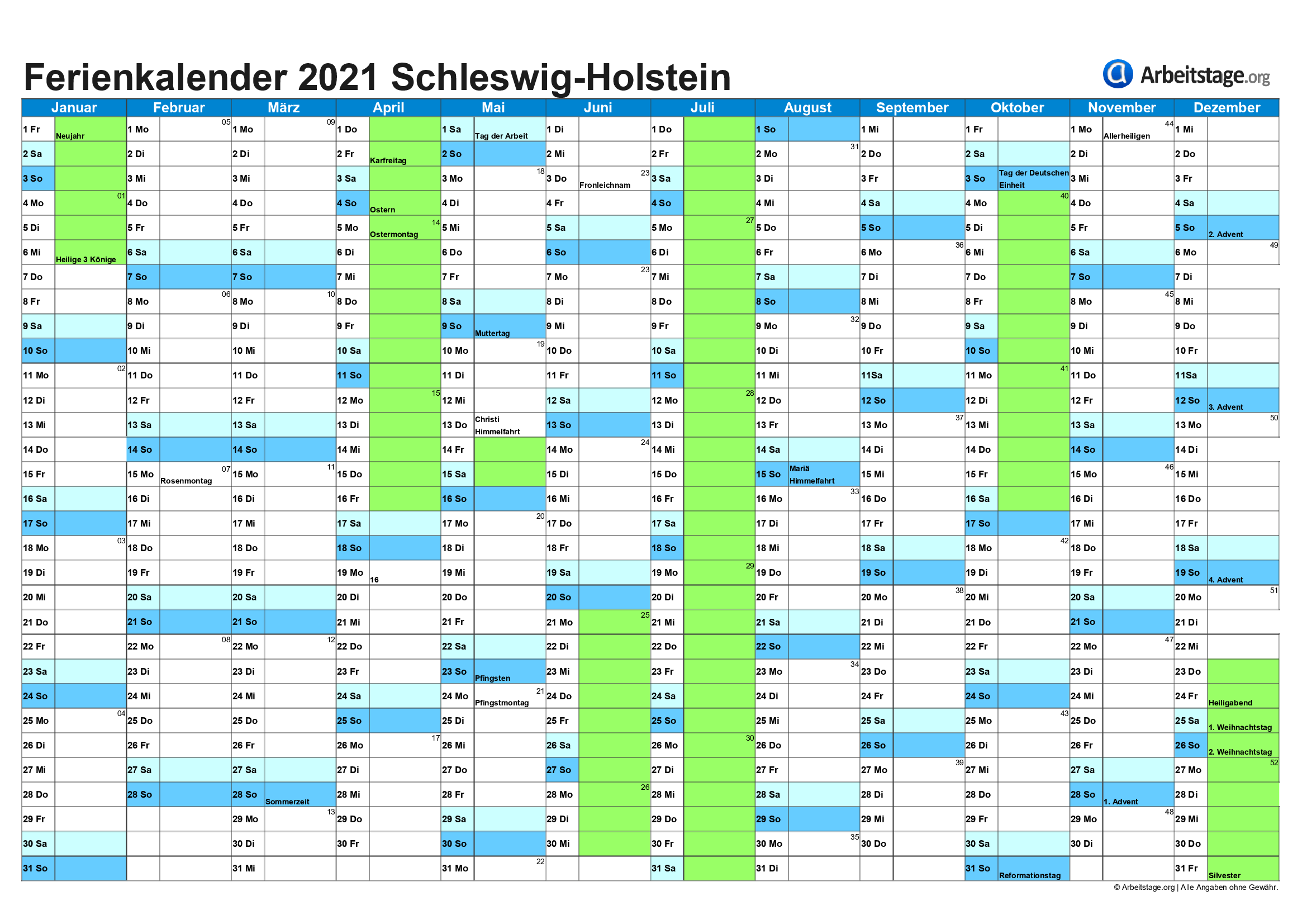 Ferien Schleswig-Holstein 2021, 2022